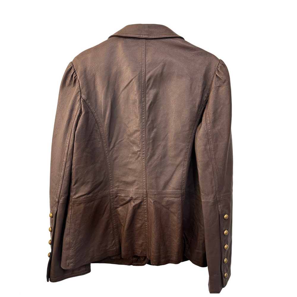 Cami Brown Leather Blazer Jacket 16 Puff Sleeve Brass Buttons Steampunk - Picture 11 of 11